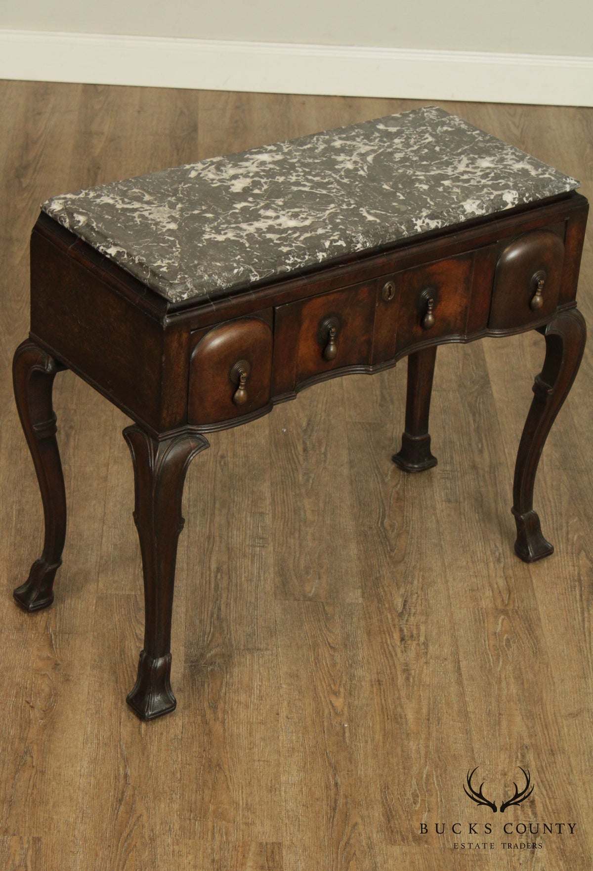 18th Century Antique English Walnut Jacobean Marble Top Console, Lowboy