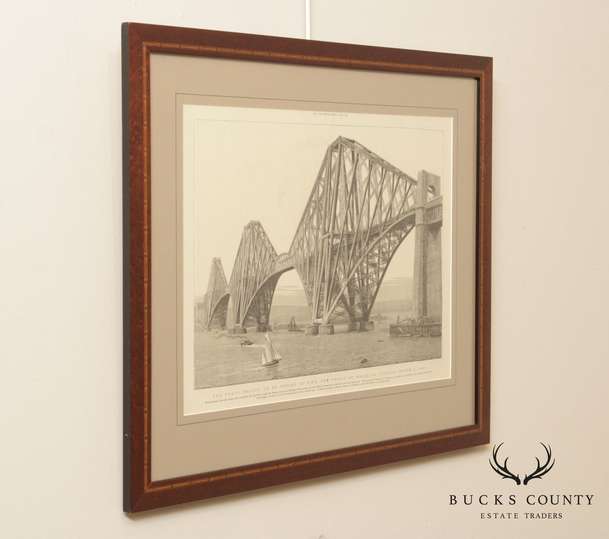 Antique 1890s English Engraving, Price of Wales Opening of Bridge from Edinburg to Perth