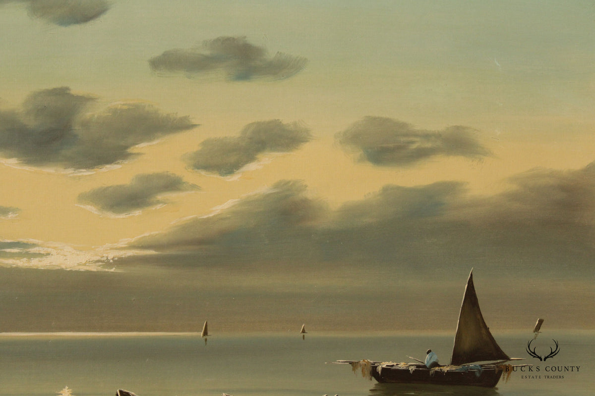 Vintage 20th C. Fisherman Sailboats Seascape Original Painting, by Giovanni Maratti