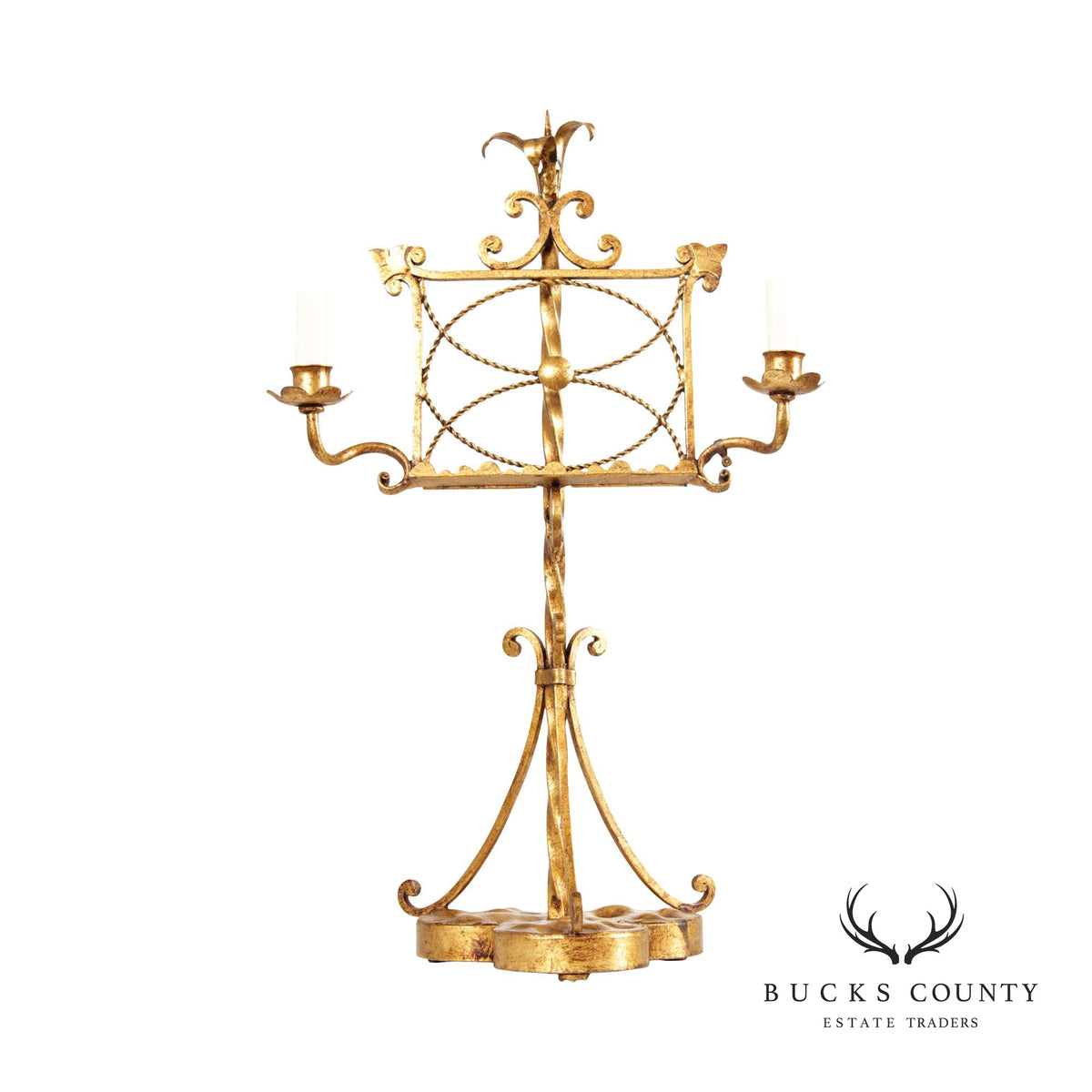 Vintage Italian Gilt Metal Candelabra Lamp Music Stand