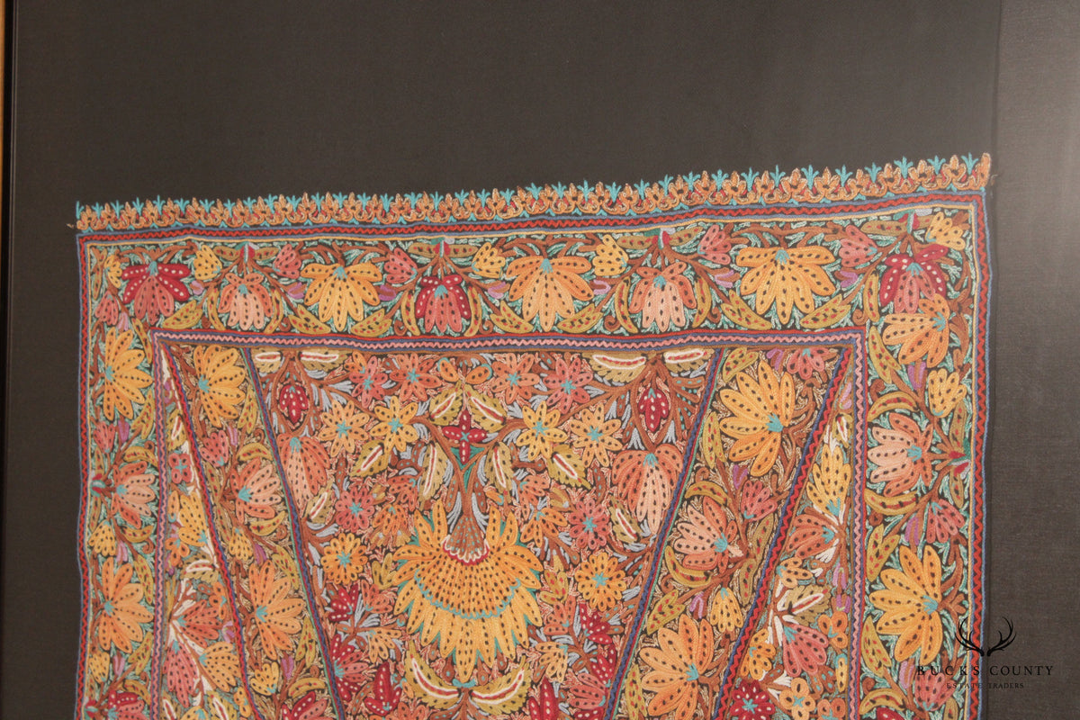 Kashmiri Style Hand Embroidered Crewel Framed Textile