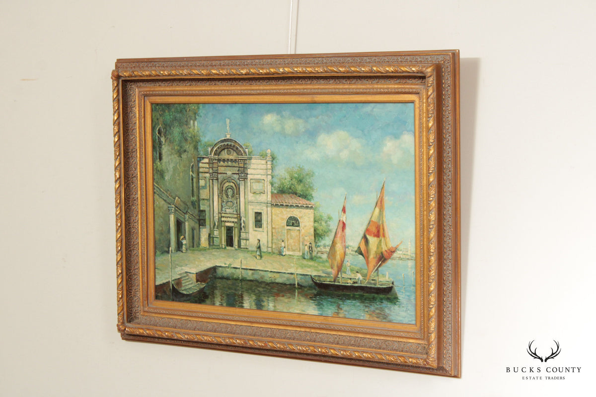 20th C. Italian Venetian Scene Original Oil Paining, Signed