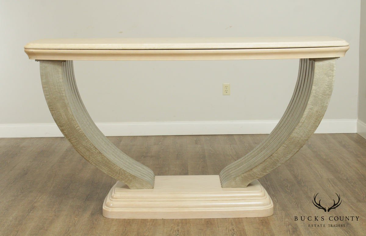 Large Postmodern Travertine Top Console Table