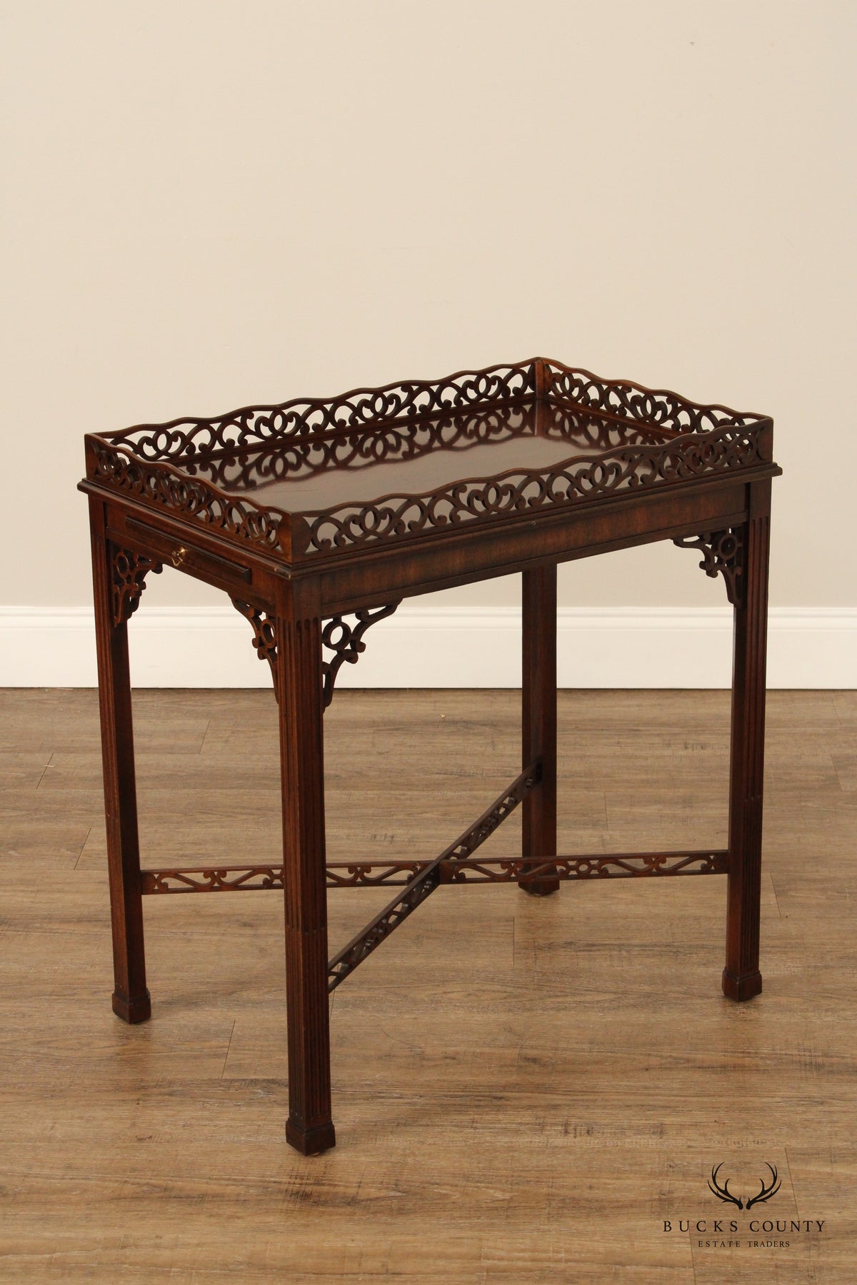 Chinese Chippendale Style Carved Mahogany Tea Table