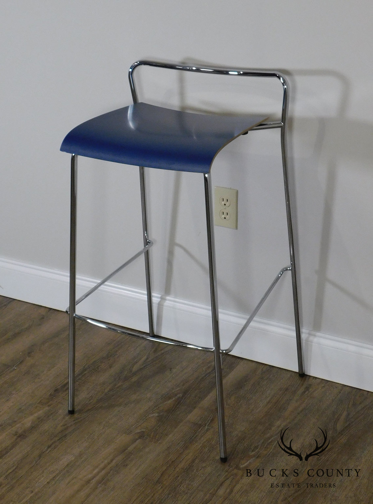 Antti Kotilainen Chrome Frame Blue Seat Piiroinen Bar Stool