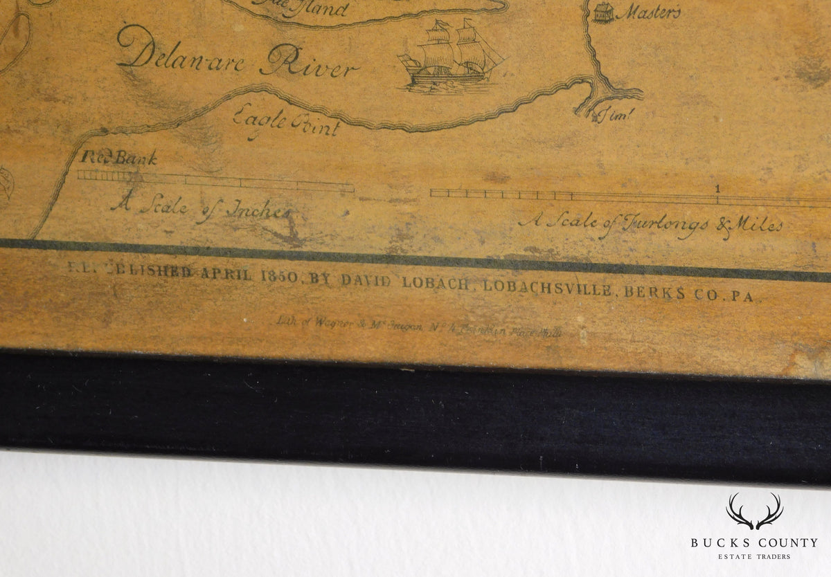 Antique 1750 Framed Map of Philadelphia and Parts Adjacent : David Lobach