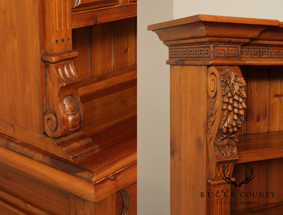 Large Custom Quality Carved Pine Step Back Hutch