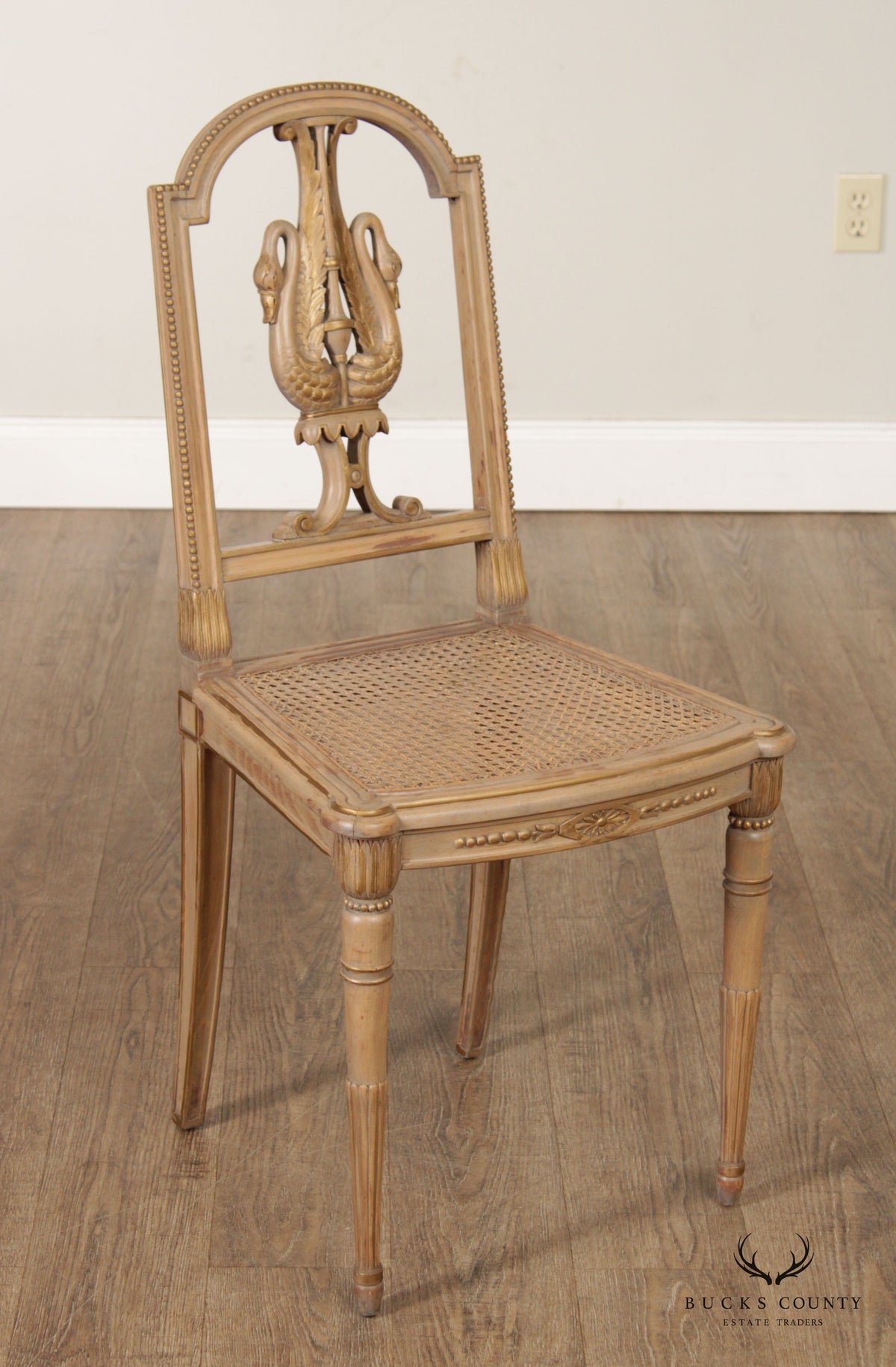 Cassard Et Cie. French Empire Style Polychrome Painted Cane Side Chair