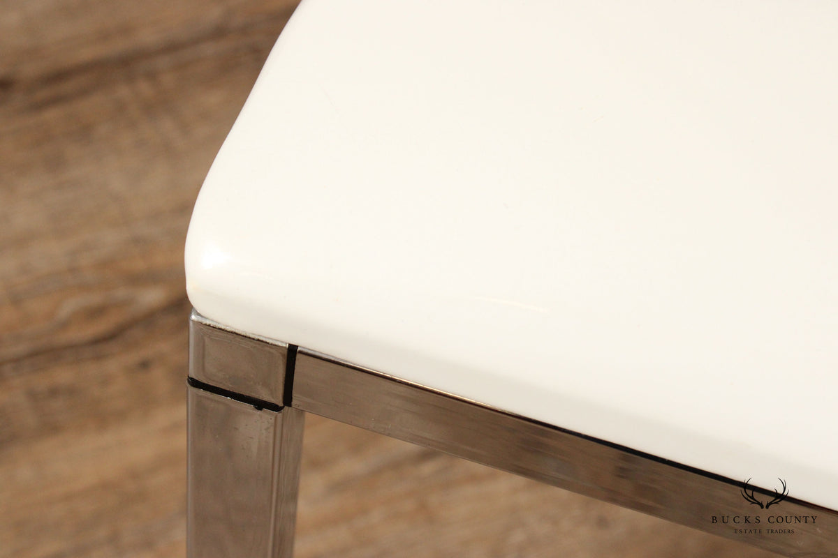 Vintage Postmodern Style Pair Chrome and Vinyl Stools