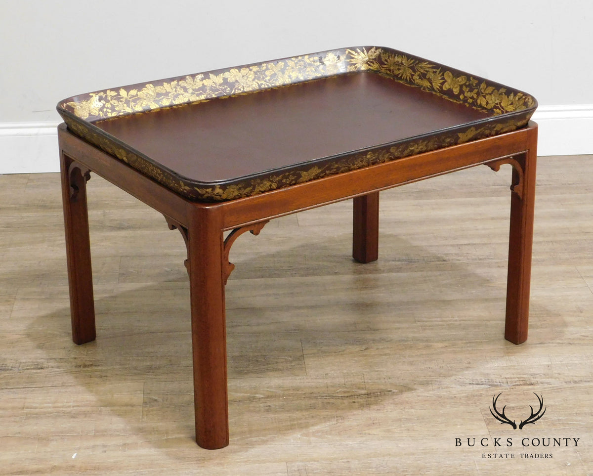 Henry Clay Antique Paper Mache Tray on Mahogany Stand 2 Georgian Butler Table