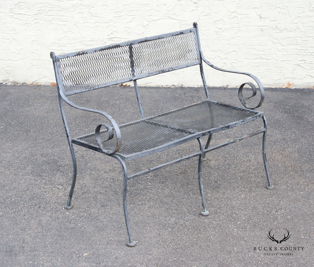 Vintage Wrought Iron Outdoor Garden Bench