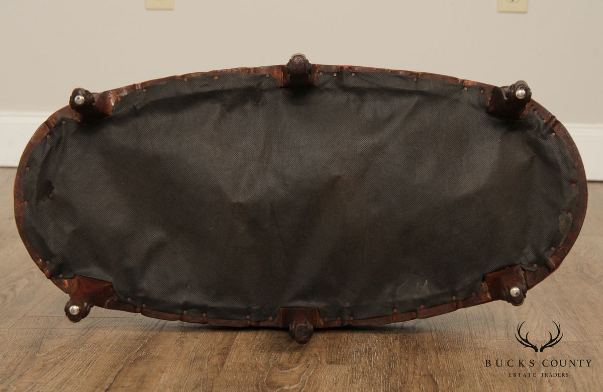 Antique French Louis XV Style Carved Walnut Footstool