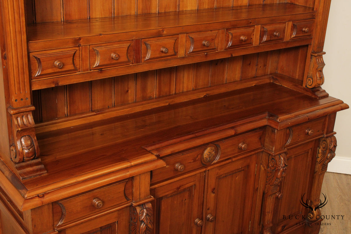 Large Custom Quality Carved Pine Step Back Hutch
