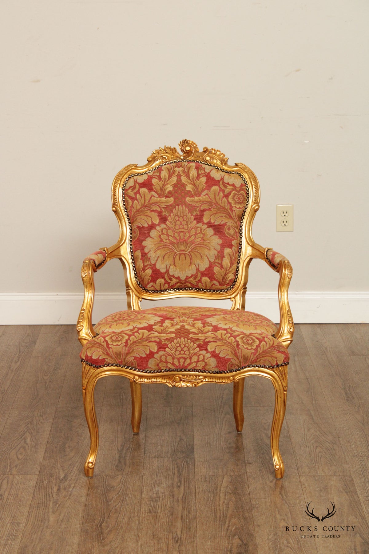 French Louis XV Style Giltwood Fauteuil Armchair