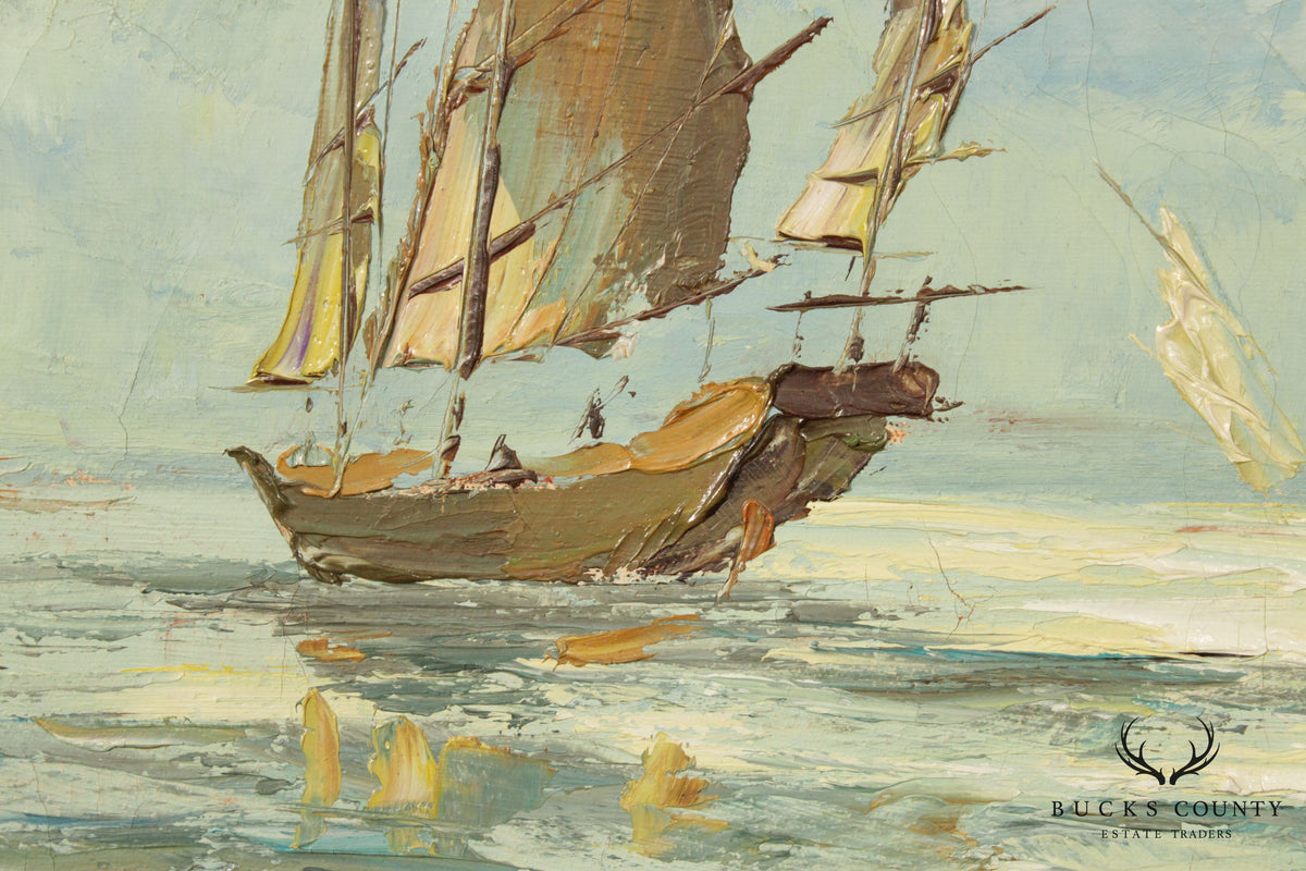 Chinese Trading Ships at Sea Original Painting by W. S. Chiang
