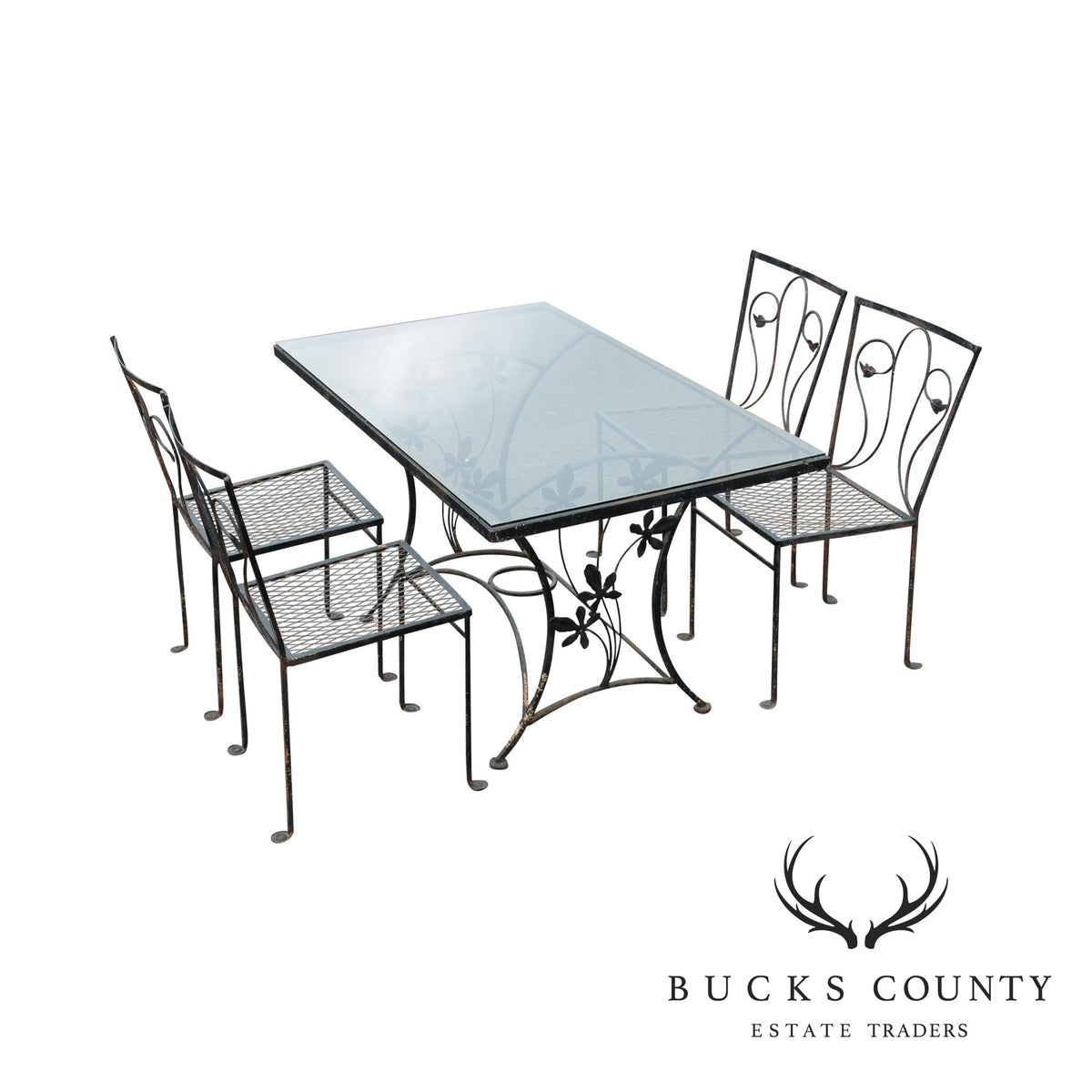 Salterini Vintage Wrought Iron Garden Table + 4 Chairs Dining Set