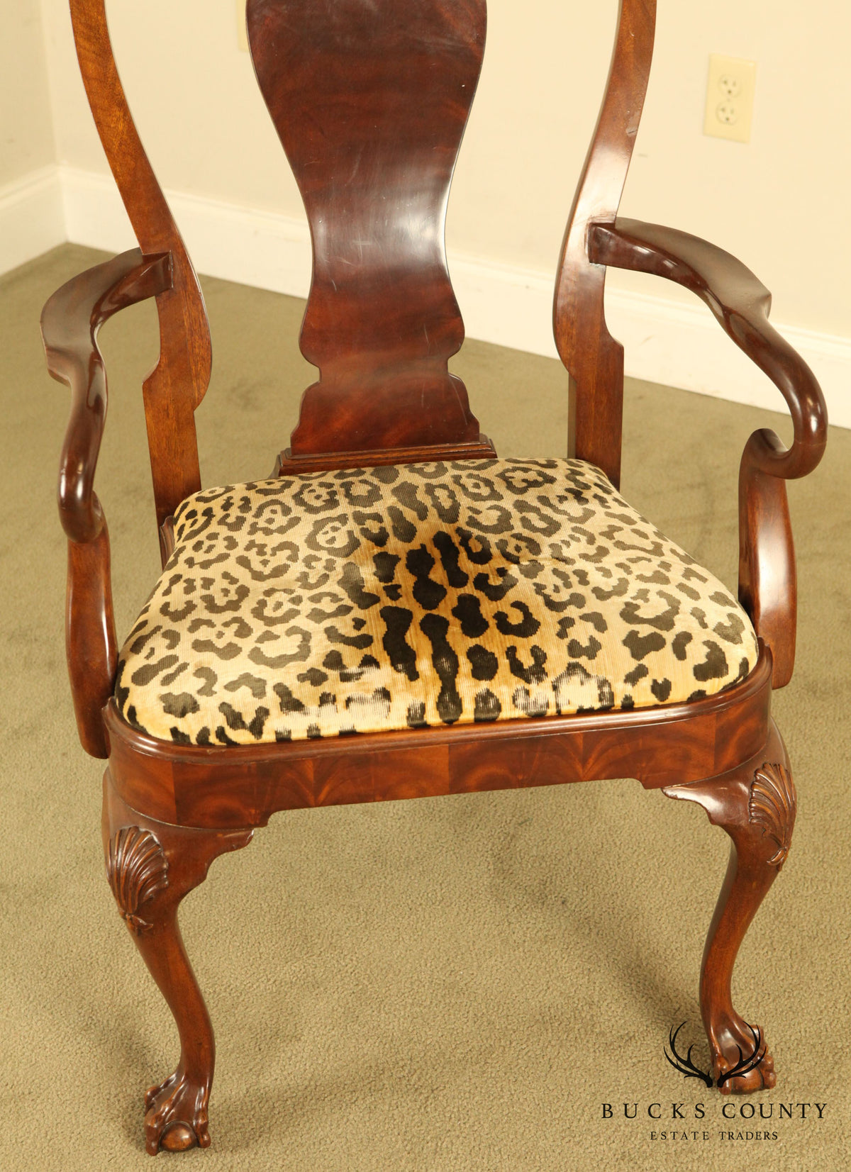 Karges Mahogany Queen Anne Claw Foot Armchair