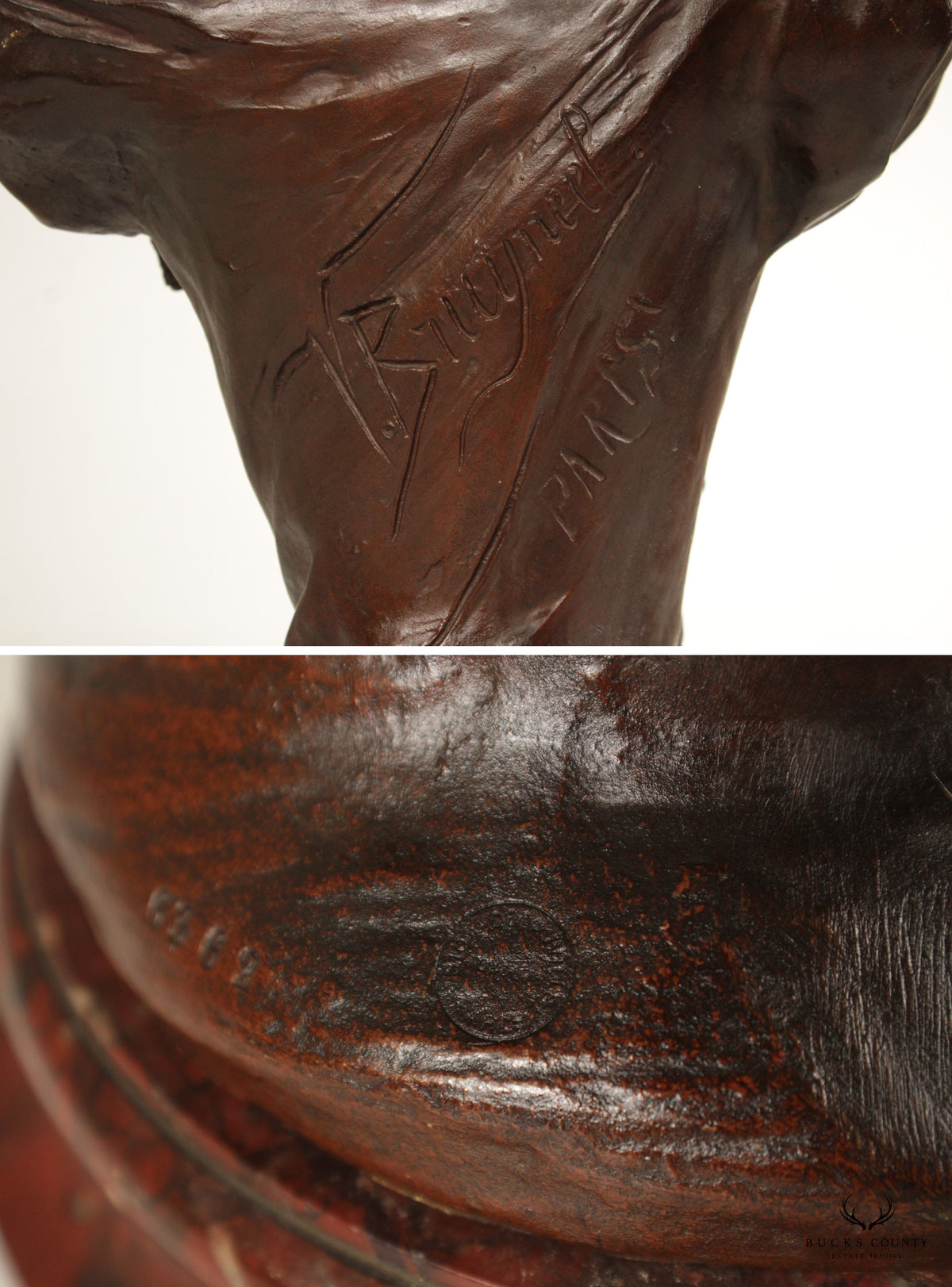 French Art Nouveau Bronze Female Bust Sculpture, After Victor Bruyneel