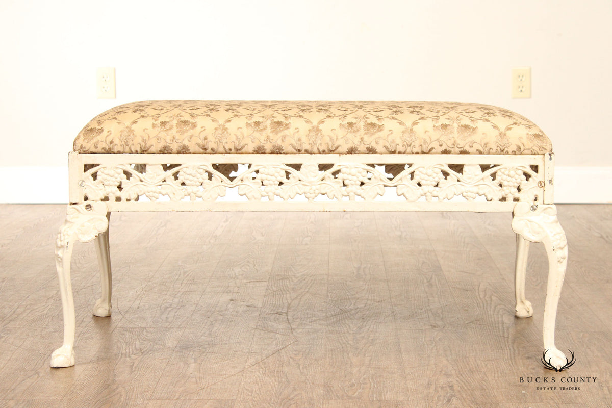 English Style Painted and Upholstered Cast Iron Bench
