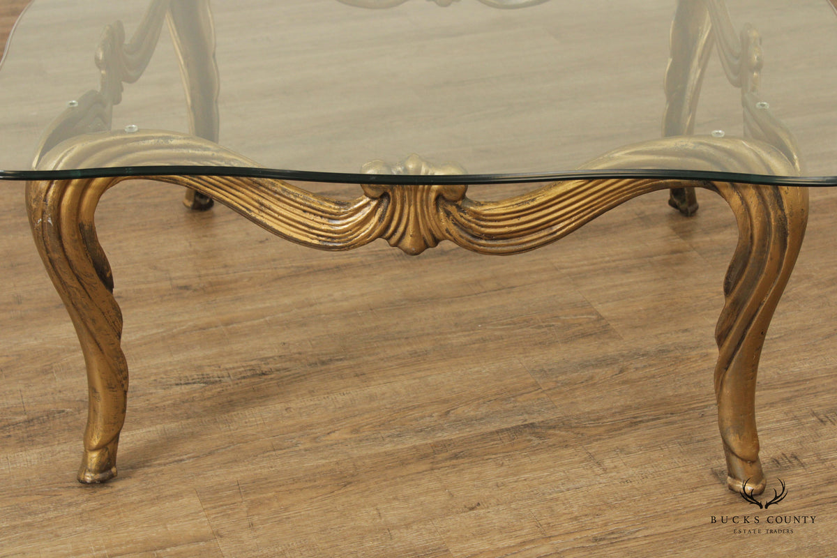 Hollywood Regency Vintage Gilt Metal and Glass Coffee Table