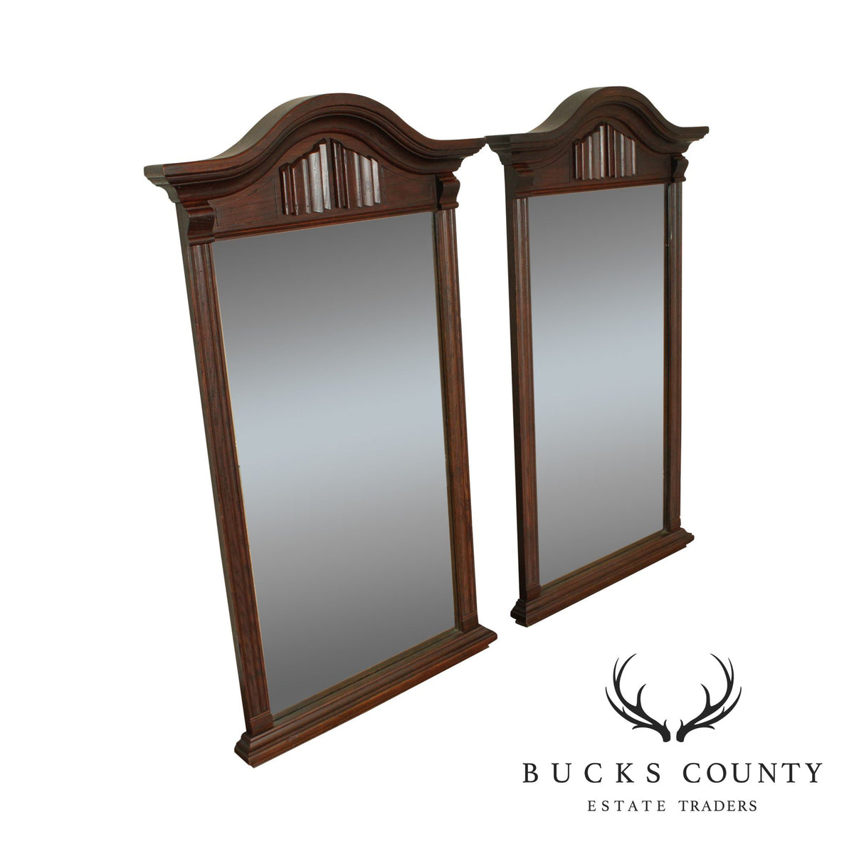 Ethan Allen Royal Charter Oak Vintage Jacobean Style Pair Wall Mirrors