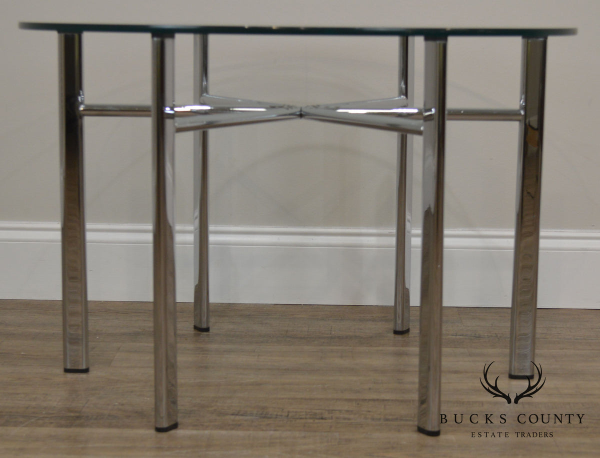 Round Glass Top Side Table w/ Chrome Base