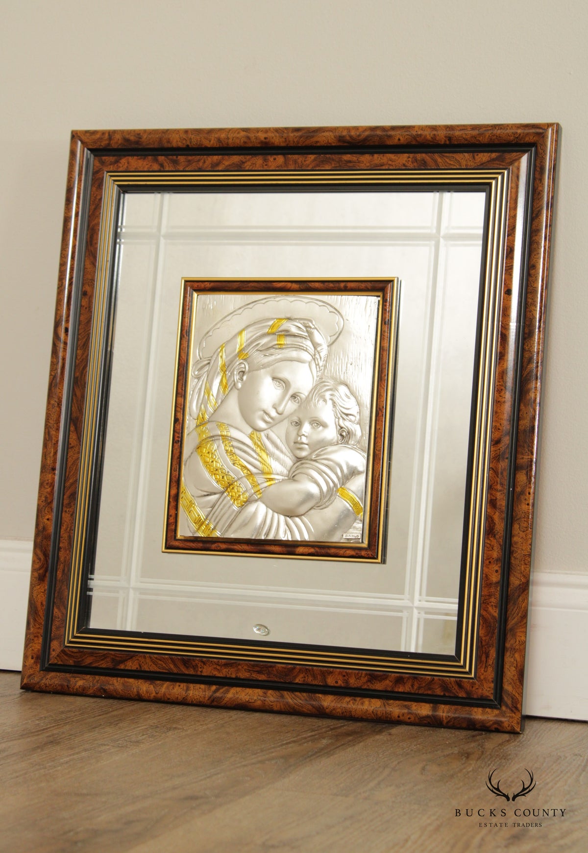 Vintage Italian Madonna  and Child Sterling Silver Art, Framed