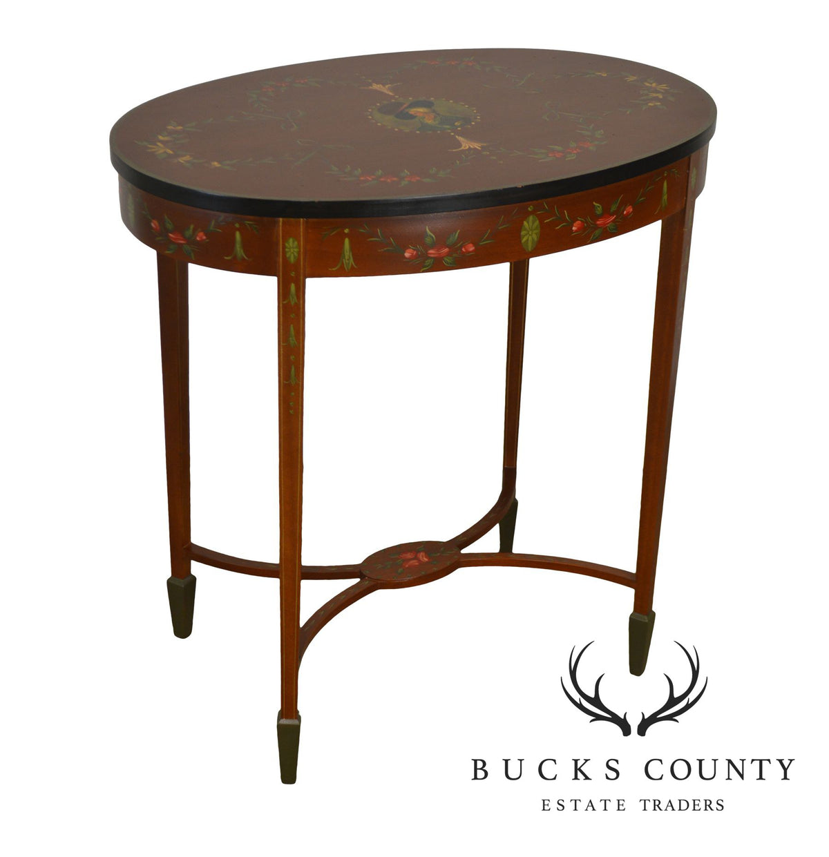 Adams Style Hand Painted Decorated Oval Side Table by Banks, Coldstone Co.