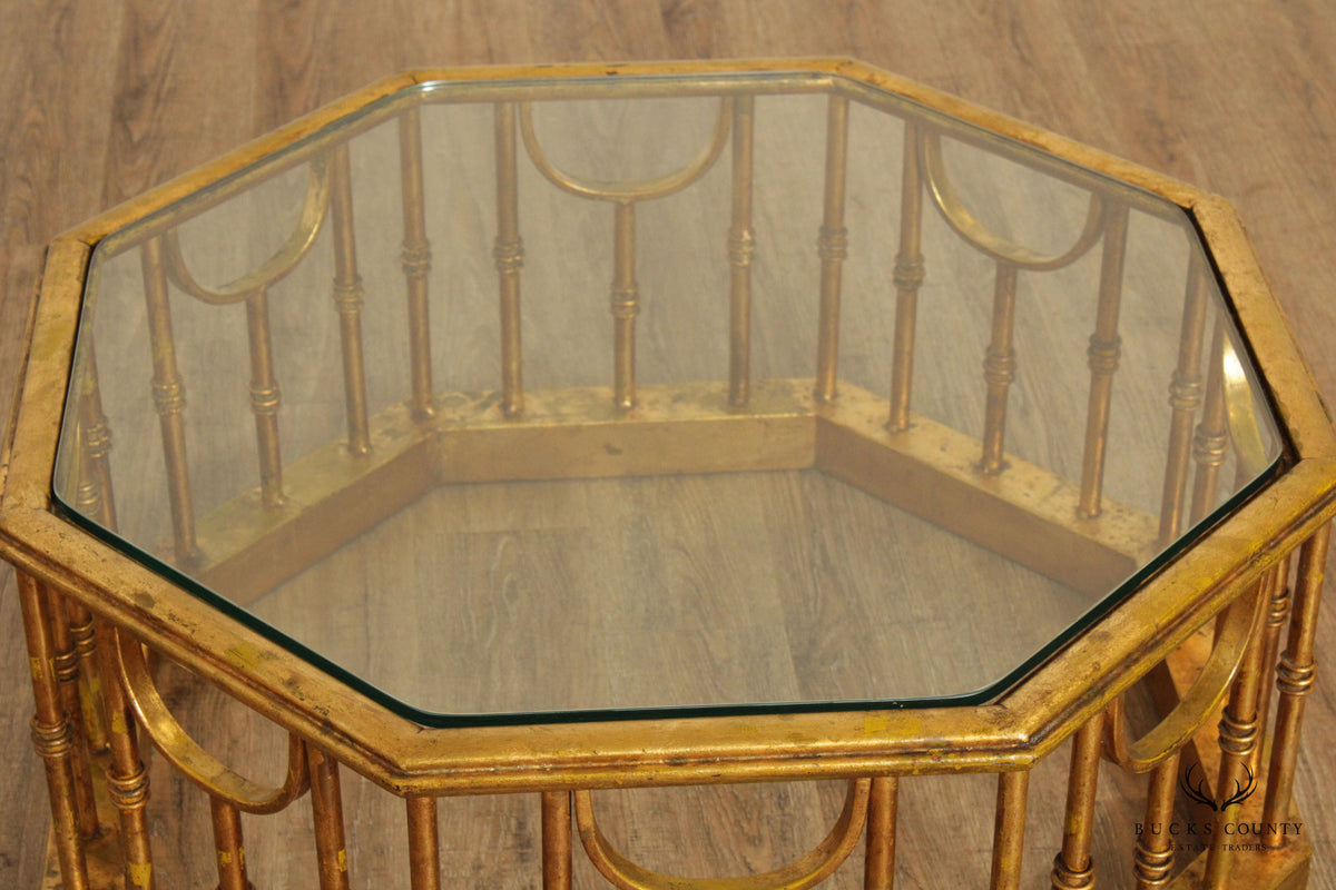 Hollywood Regency Gilt Iron Octagonal Coffee Table