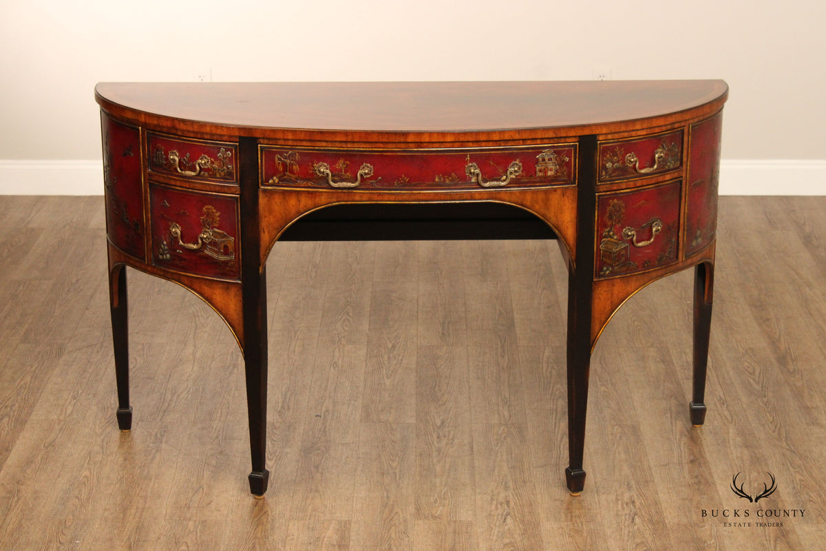 Maitland Smith Chinoiserie Decorated Demilune Sideboard