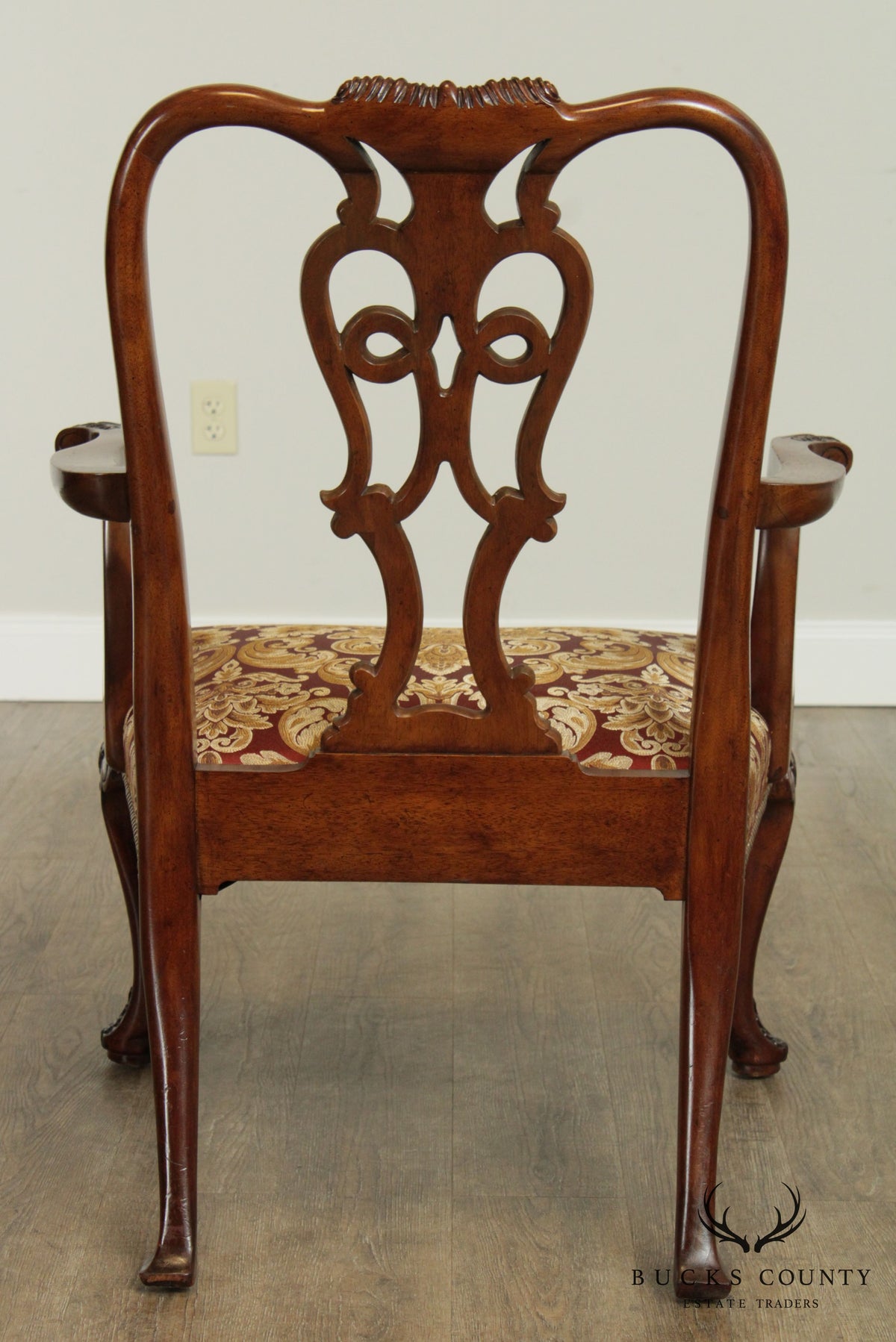 Georgian Style Vintage Custom Quality Carved Mahogany Pair Armchairs