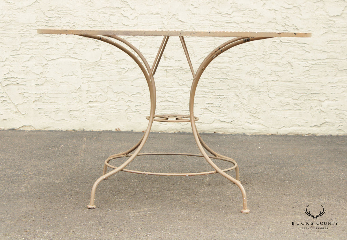 Mid Century Vintage Wrought Iron Round Patio Garden Or Dining Table