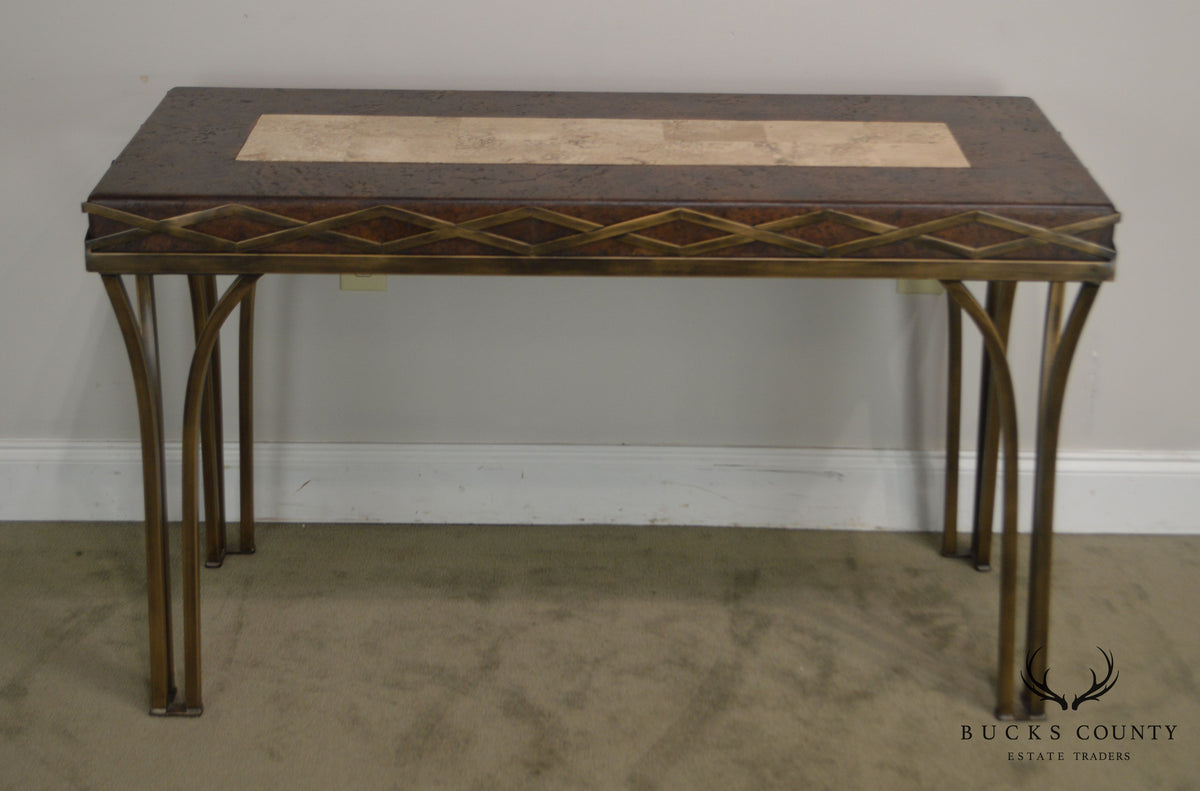 Iron Console Table with Cork and Tessellated Travertine Top