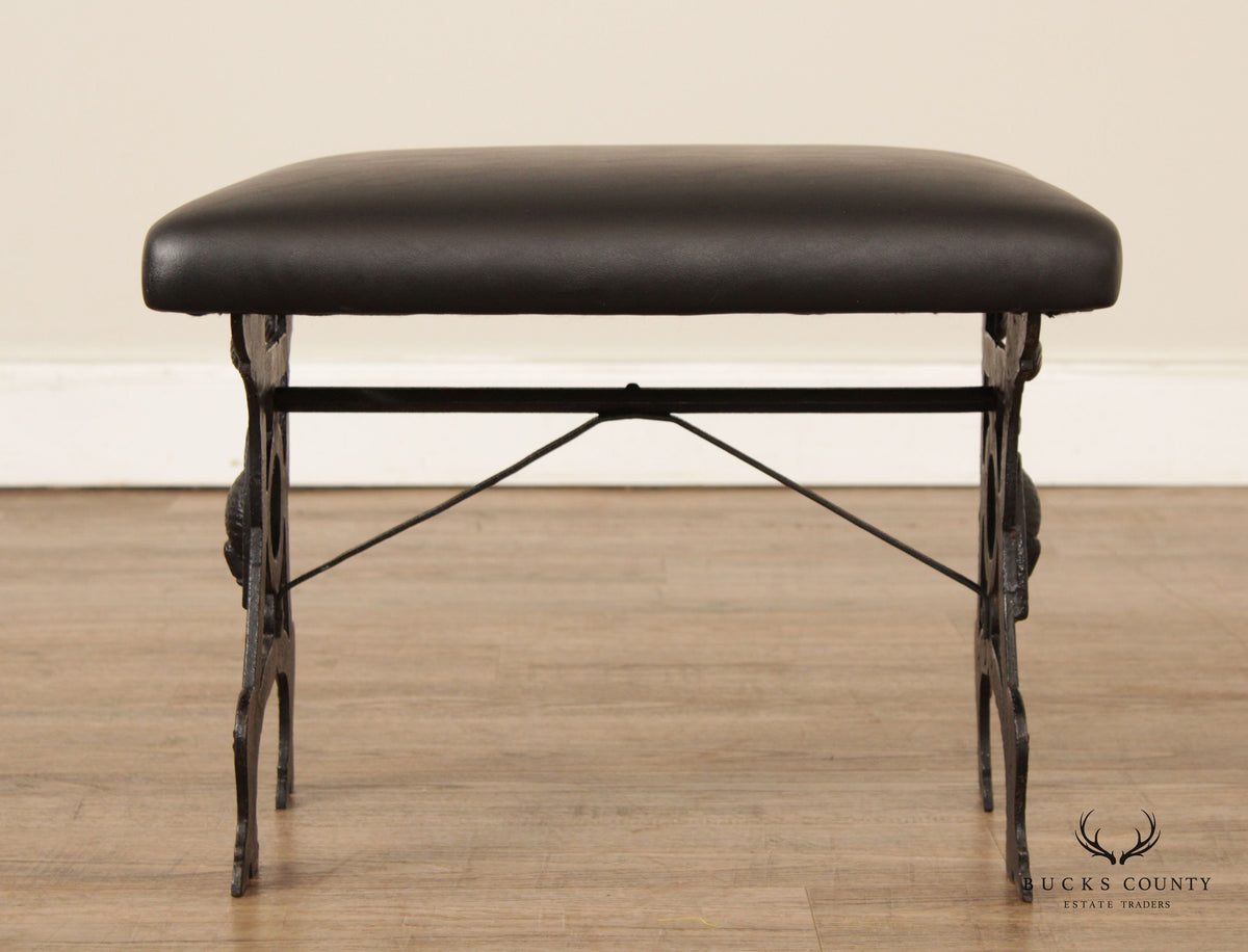 Federal Style Cast Iron and Leather Stool