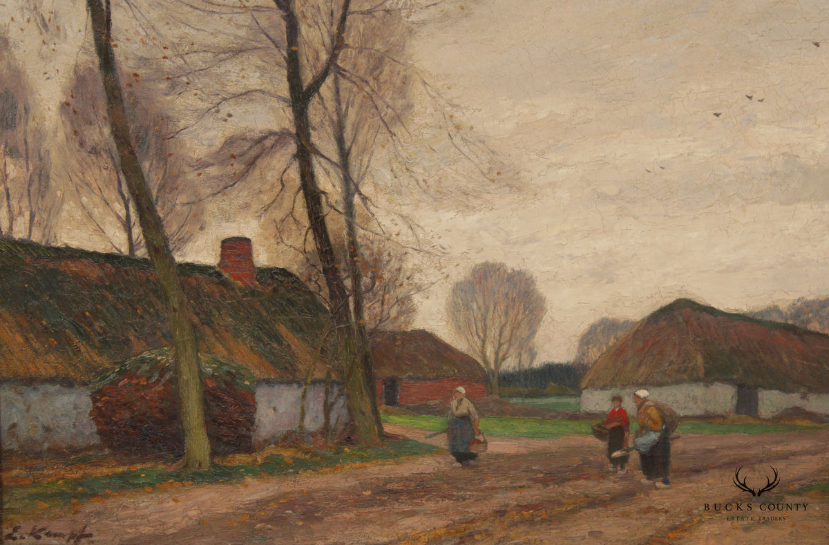 Antique German Village Original Oil Painting, by Eugen Kampf