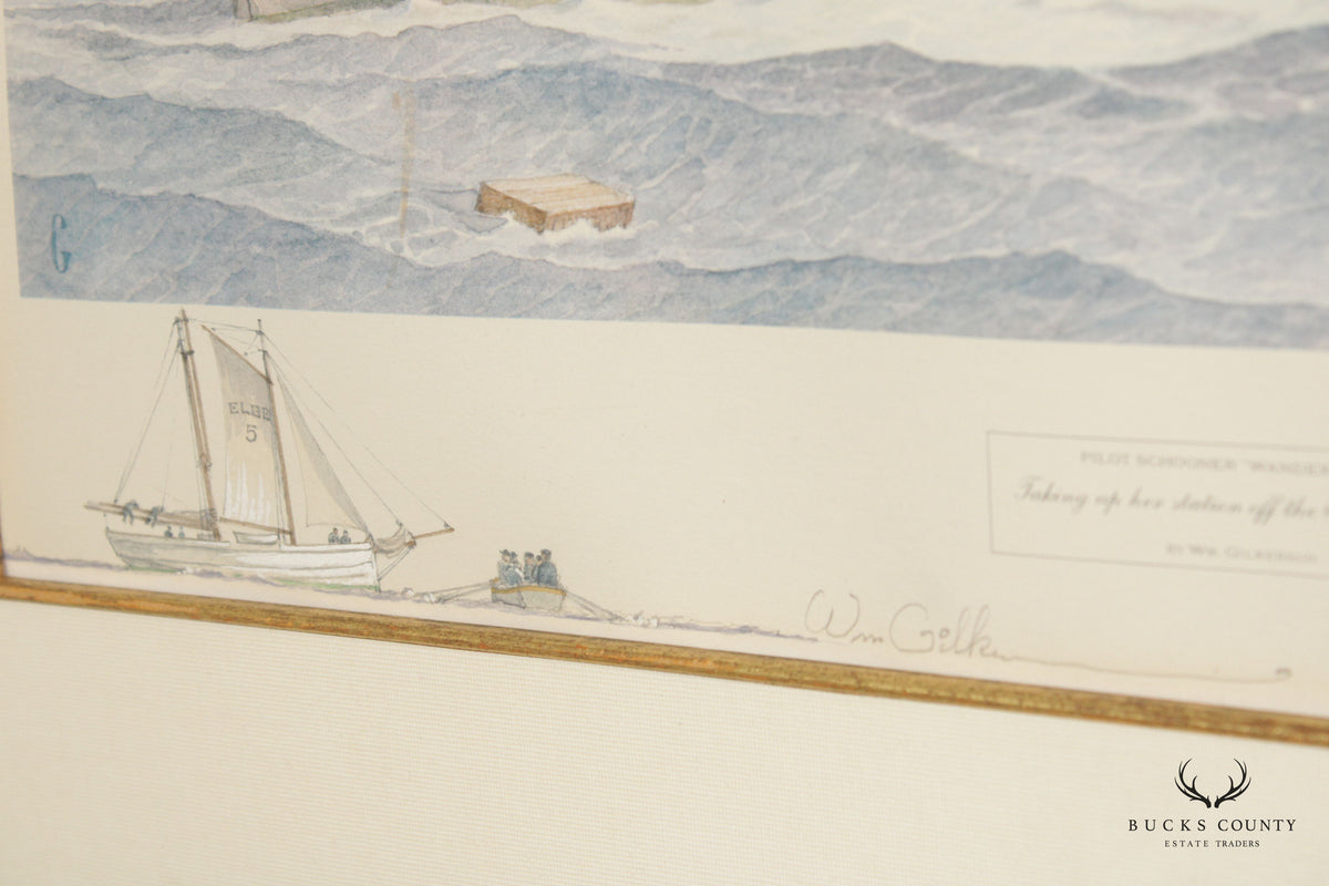 William Gilkerson 'Pilot Schooner Wandervogel' Maritime Watercolor, Custom Framed