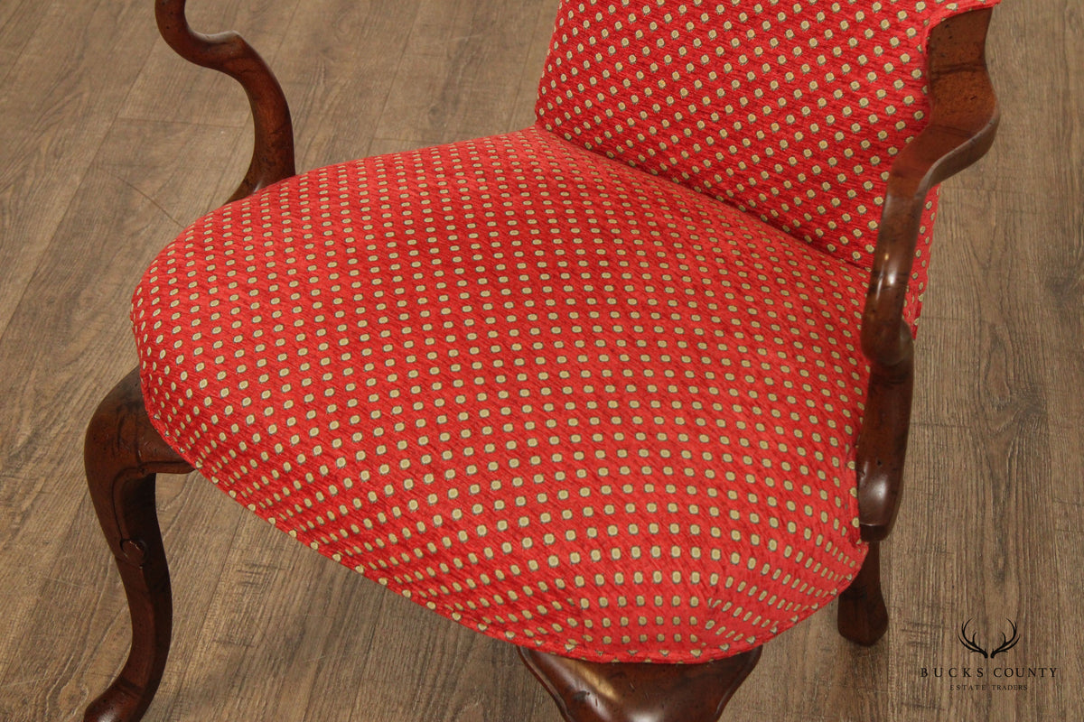 Queen Anne Style Mahogany Shepherd’s Crook Armchair With Custom Upholstery