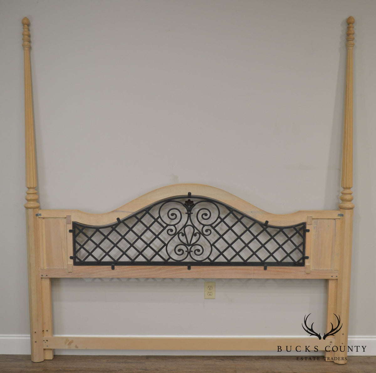 Bernhardt Cerused Oak Poster King Headboard with Iron Lattice