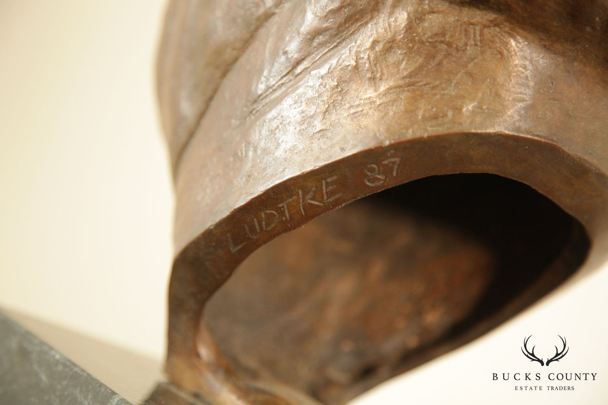 Lawrence Ludtke 1980s Bronze Male Bust Portrait