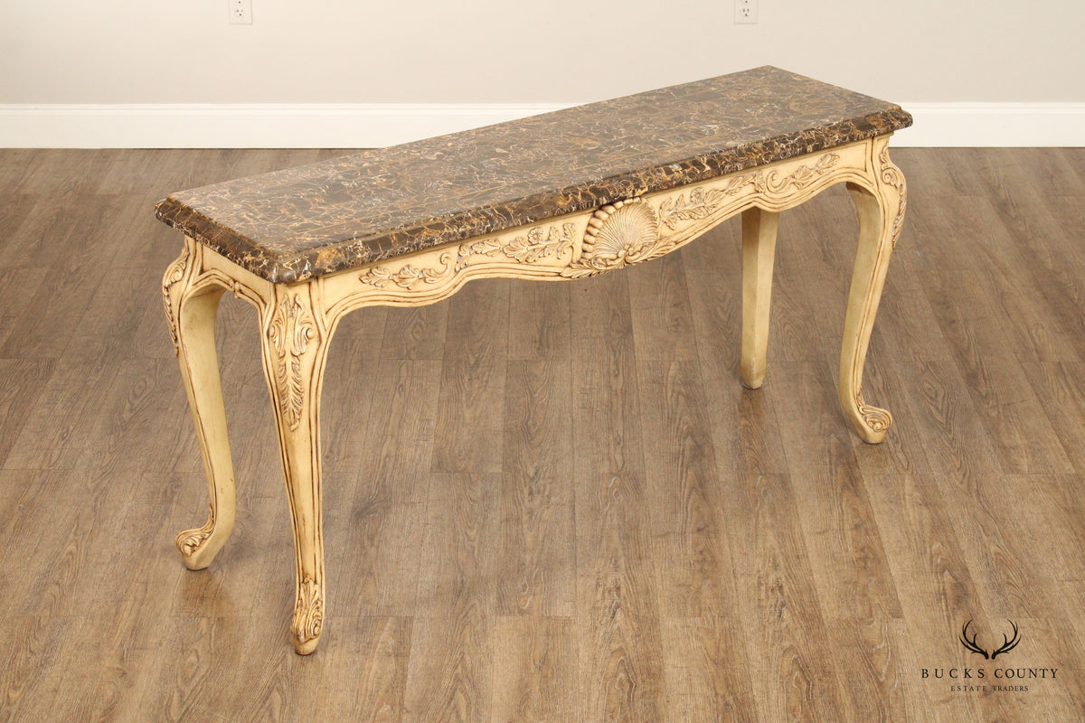 Rococo Style Carved Painted Console Table with Tessellated Marble Top