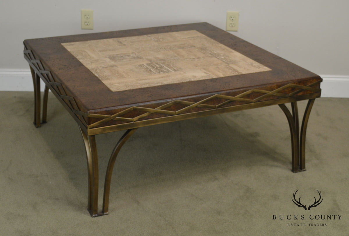 Iron Square Coffee Table with Cork & Tessellated Travertine Top