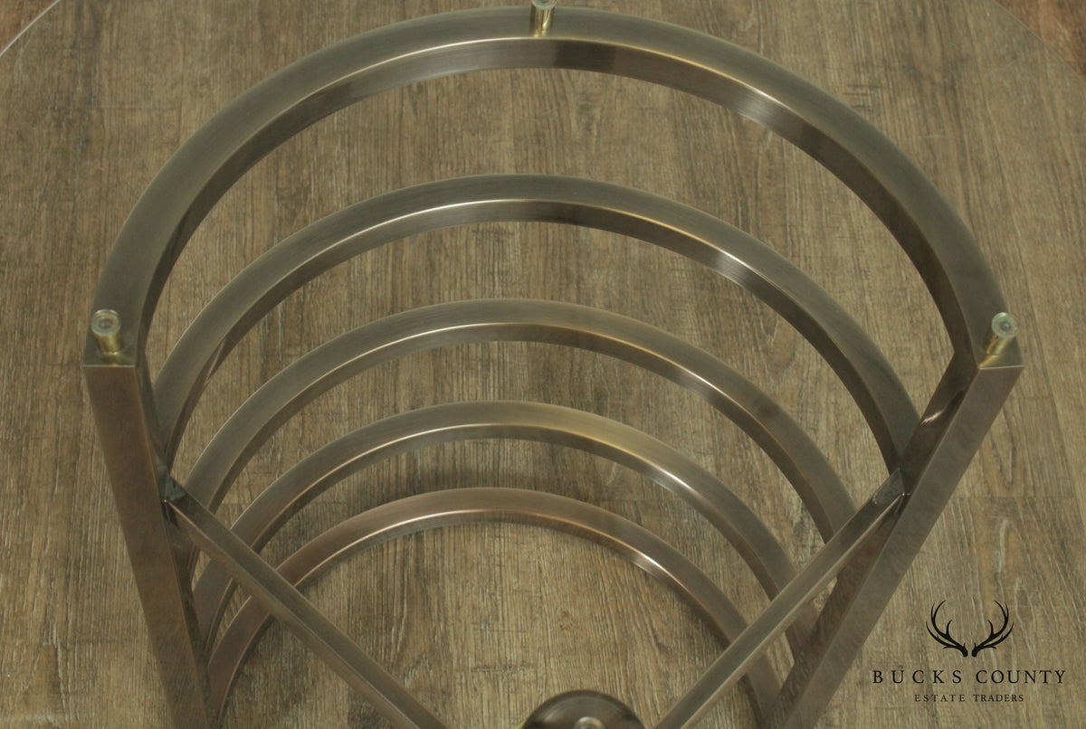 Design Institute of America Brushed Steel Round Glass Top Side Table