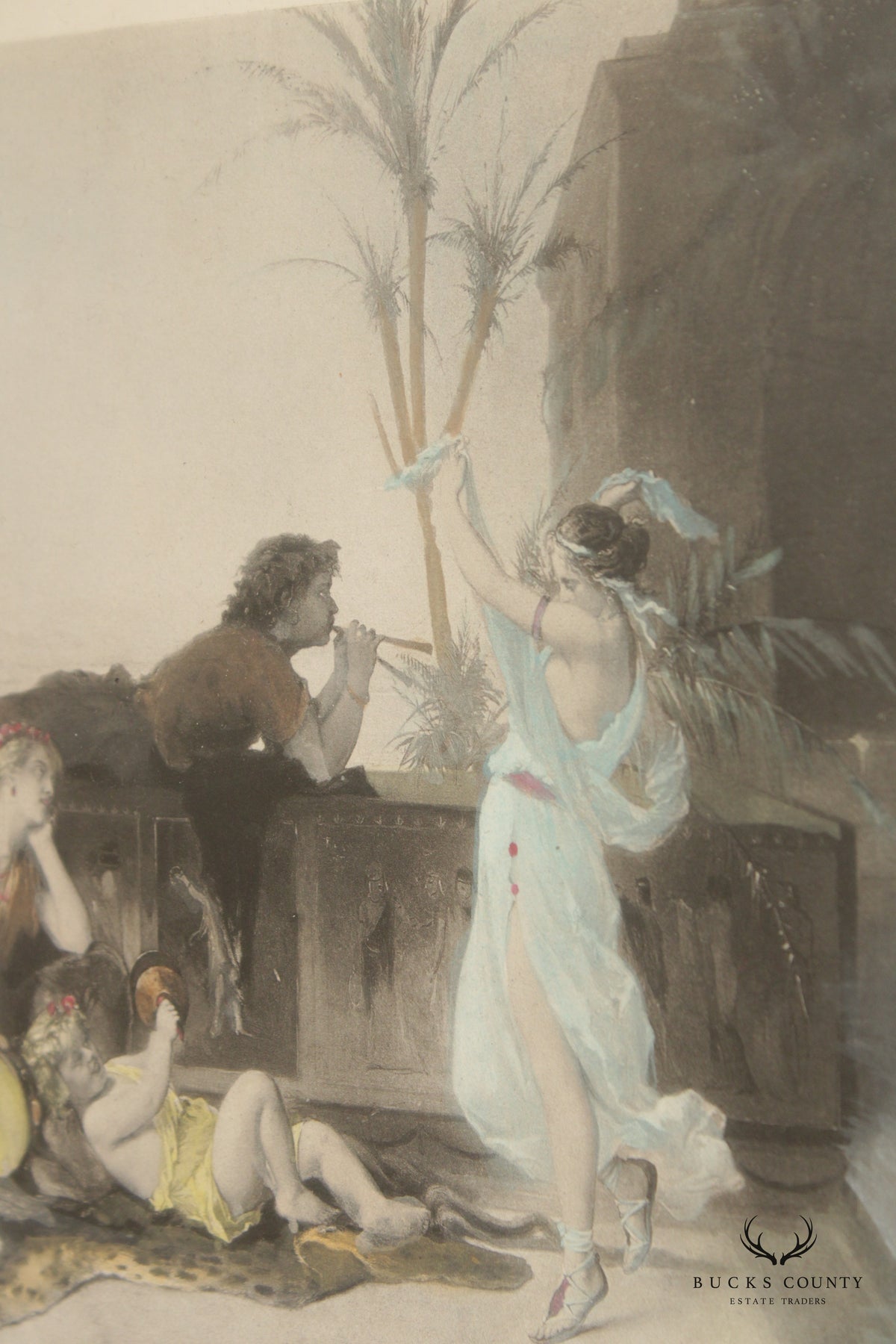 Antique 'Pompeian Dance' Hand-Colored Engraving, After Louis Coomans