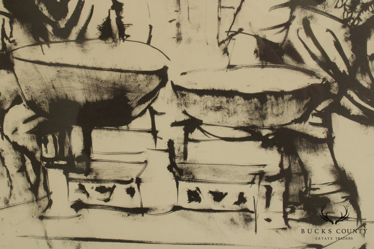 Moshe Gat Modernist Lithograph Old Man & Boy Signed in Pencil # 148/150