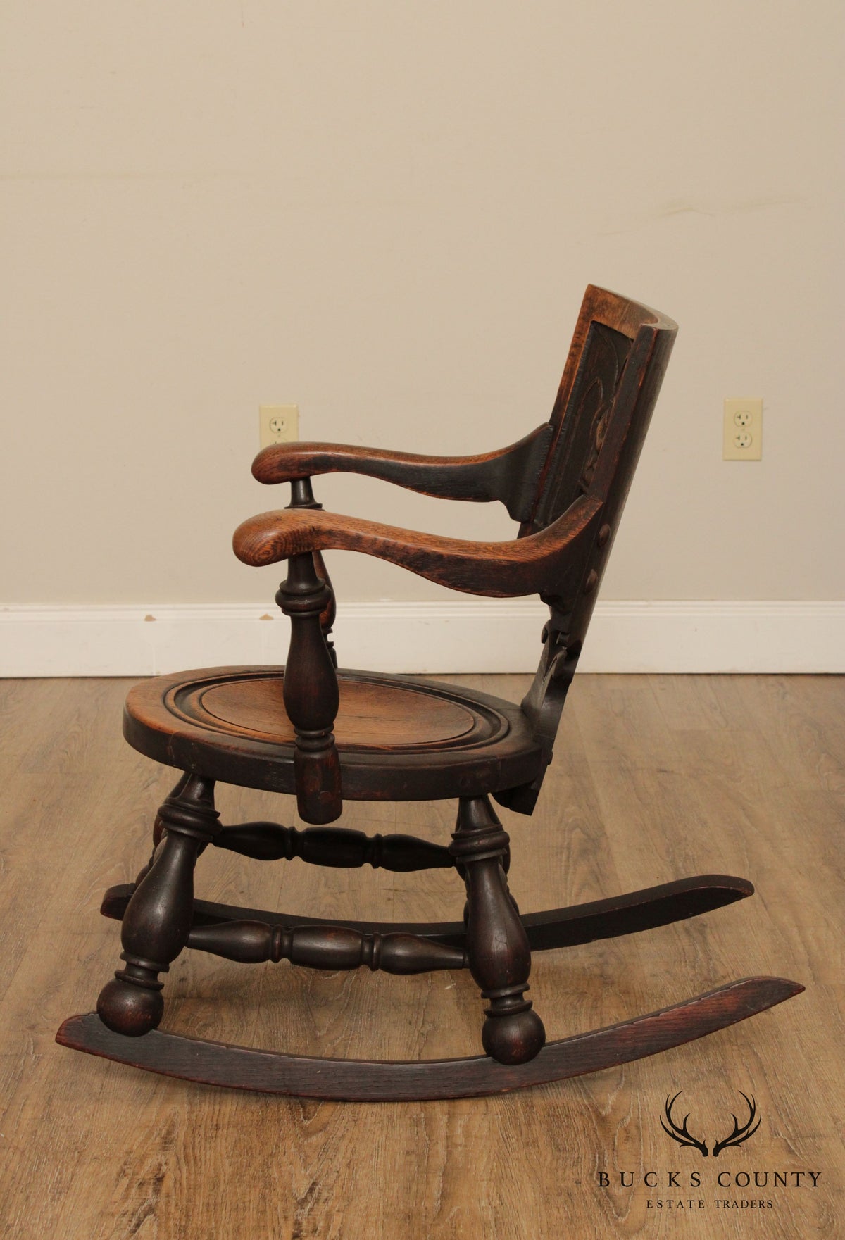 Antique George Arndt Oak Carved Rocker
