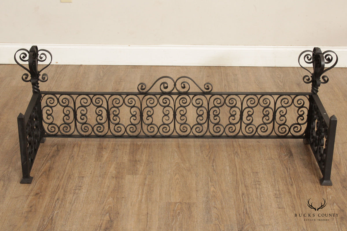 Gothic Revival Vintage Wrought Iron Fireplace Fender