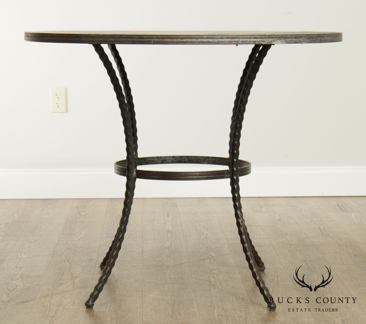 Hand Crafted Forged Iron & Stone Round 5 Piece Table + 4 Chairs Dining Set
