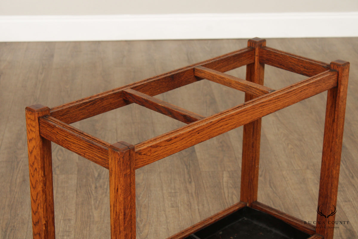 Antique Mission Oak Three Section Umbrella Stand