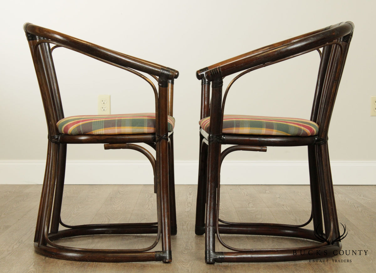 Ficks Reed Vintage Pair Rattan Curved Back Armchairs