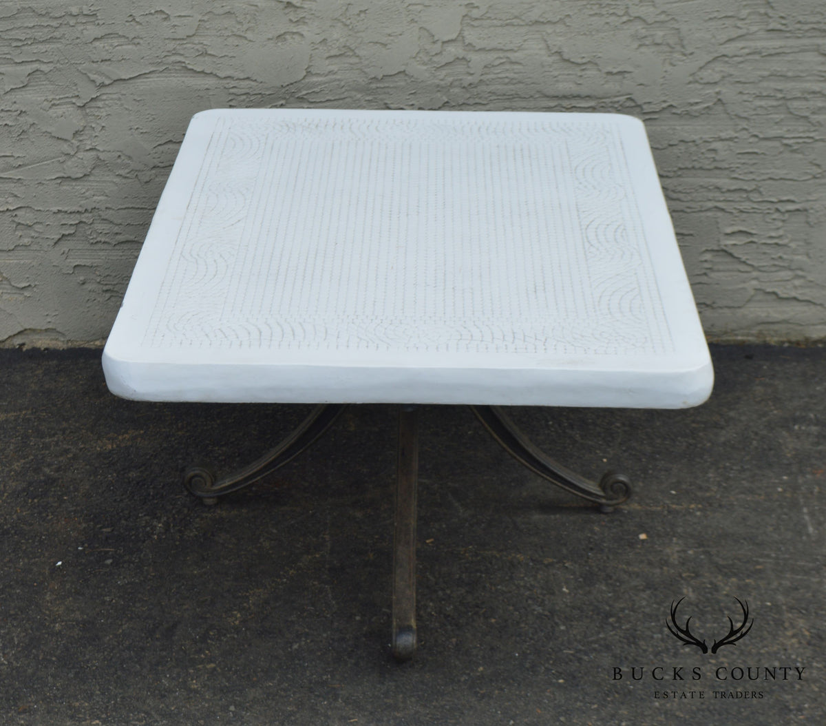 Quality Cast Aluminum & Faux Stone Top Patio Coffee or Cocktail Table